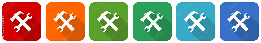 Poster tools, service icon set, flat design vector illustration in 6 colors options for webdesign and mobil