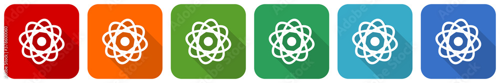 Aufkleber Atom icon set, flat design vector illustration in 6 colors options for webdesign and mobile applications