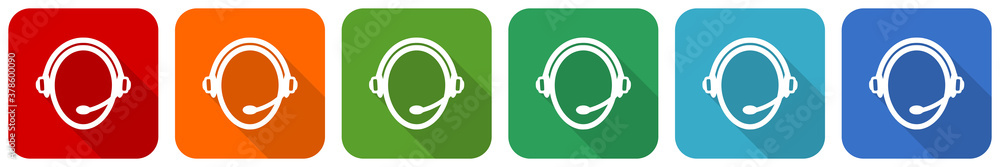 Poster customer service icon set, flat design vector illustration in 6 colors options for webdesign and mob