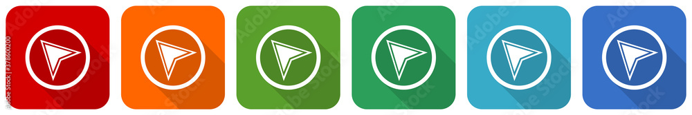 Poster Navigation icon set, flat design vector illustration in 6 colors options for webdesign and mobile applications