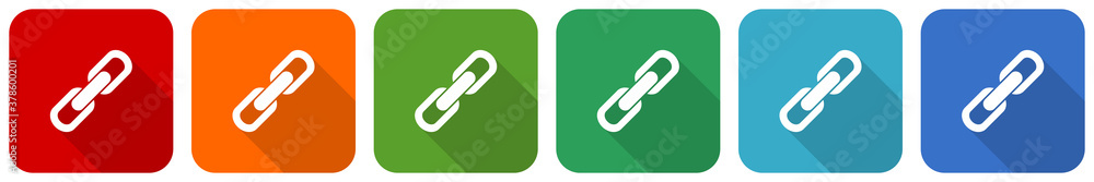 Poster Link icon set, flat design vector illustration in 6 colors options for webdesign and mobile applications