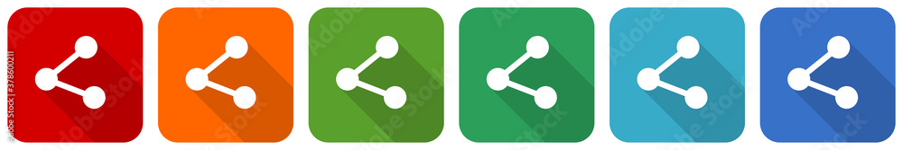 Fototapete Share icon set, flat design vector illustration in 6 colors options for webdesign and mobile applications.