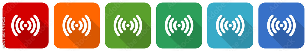 Poster Wifi icon set, flat design vector illustration in 6 colors options for webdesign and mobile applications