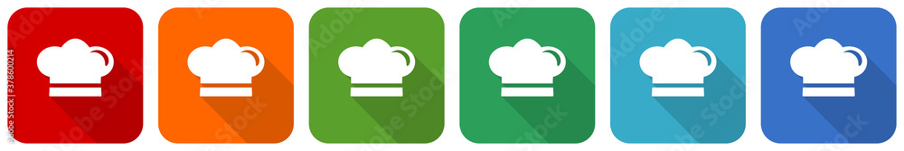 Poster cook icon set, flat design vector illustration in 6 colors options for webdesign and mobile applicat