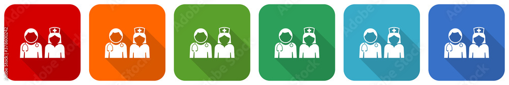 Poster doctor icon set, flat design vector illustration in 6 colors options for webdesign and mobile applic