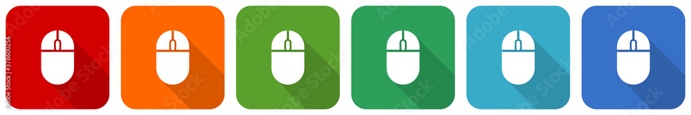 Poster Mouse, computer icon set, flat design vector illustration in 6 colors options for webdesign and mobile applications