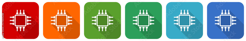 Aufkleber circuit, chip, computer icon set, flat design vector illustration in 6 colors options for webdesign 