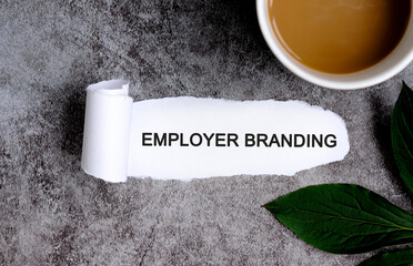 Employer Branding with cup of coffee and green leaf