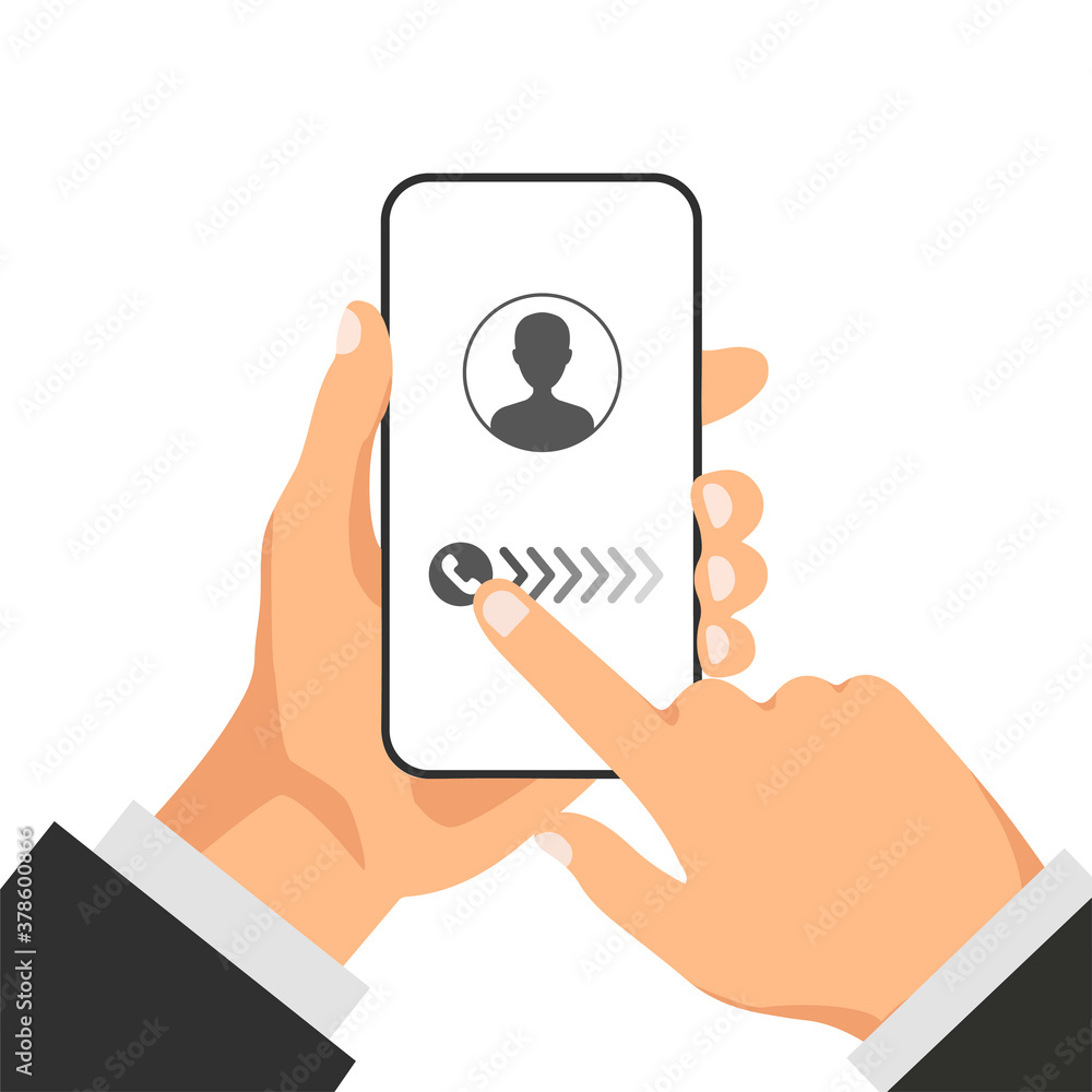 Aufkleber hand holds smartphone with incoming call on a screen. calling service concept. answer the call. mode