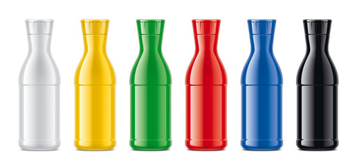 Set of Colored Plastic Bottles. Non-transparent version. 