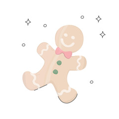 Gingerbread Man. Gingerbread Christmas cookies with icing. Homemade confectionery. Vector simple flat illustration isolated on white background. For design, postcard, packaging.