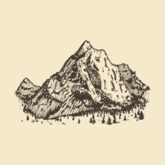 Hand drawn illustration of a mountain view.