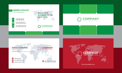 Red white, and green color corporate business card design template. Print-ready business card template