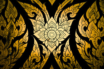 Closeup Beautiful Thai pattern carving lotus picture at door in temple.