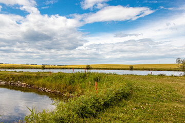 Fishing ponds and shorelines. Crossfield, Alberta, Canada