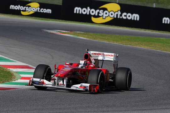 MUGELLO, IT - November, 2015: unknown run with modern Ferrari F1 of year 2000s ex Fernando Alonso into the mugello circuit in italy.
