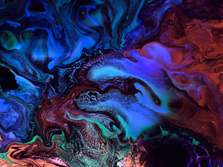 Neon blue and red creative painting, abstract hand painted background, marble texture