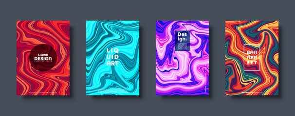 Colorful abstract geometric background. Liquid dynamic gradient waves. Fluid marble texture. Modern covers set. Vector illustration.
