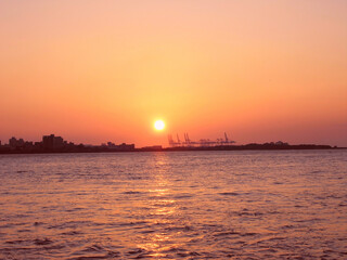 sunset over the harbor in Taiwan