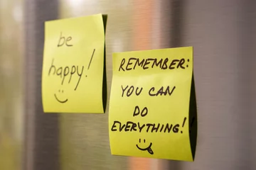 Peel and stick wall murals Office motivated reminders taped to fridge door