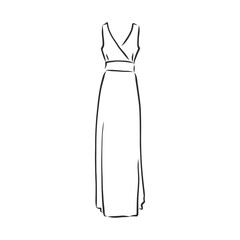 Sketches collection of women's dresses. Hand drawn vector illustration. Black outline drawing isolated on white background women's dress, vector sketch illustration