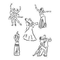 Fototapeta na wymiar Vector illustration of ballroom dancing couples, dancing, vector sketch illustration