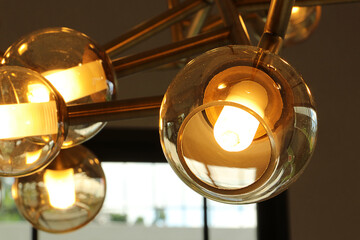 Close up detail of pendant chandelier, Beautiful ceiling lighting for interior design