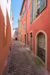 Fototapeta na wymiar French Riviera. View of the Narrow Streets of the Old Town in Villefranche, France.