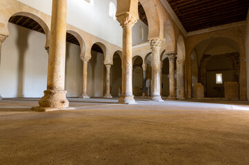 Interior of the Mozarabic monastery of San Miguel de Escalada in Leon, Spain
