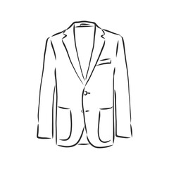 Drawing one continuous line. Men's jacket. Linear style, men's blazer vector sketch illustration