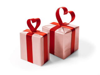 Gift box with red ribbon on white background