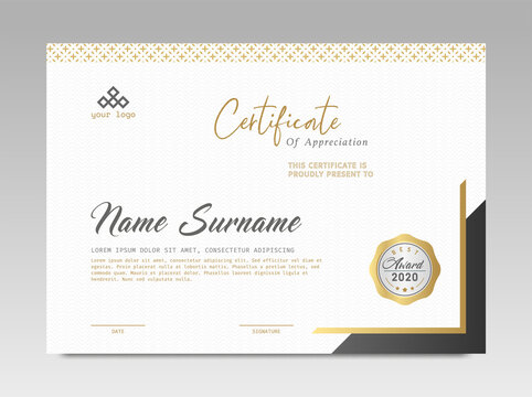 Modern Design Certificate. Black and Gold Certificate template awards diploma background vector modern design simple elegant and luxurious elegant. layout horizontal in A4 size