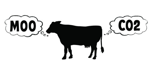 CH4 CO2 NOx emissions from Cows Vector sign What does cow say moo, boe moooo Carbon emission reduction dioxide formula symbol pollution environment combustion concept products clean eco ecology earth