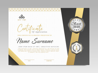 Modern Design Certificate. Black and Gold Certificate template awards diploma background vector modern design simple elegant and luxurious elegant. layout horizontal in A4 size