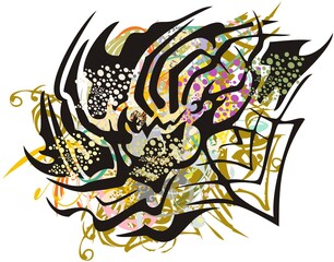 Splattered tribal spider symbol on the white. Halloween spider web in grunge style for your creative ideas, posters, tattoos, wallpaper, textile, decorative compositions, etc.