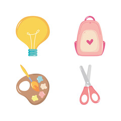 bulb light and back to school icon set