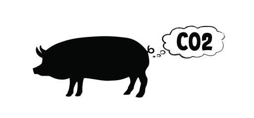 CH4 CO2 NOx emissions from pigs Vector piggy sign Funny farm animals Carbon emission reduction dioxide formula symbol pollution environment combustion concept products clean eco ecology earth