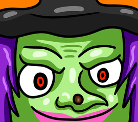 Creepy Stylized Halloween Ugly Green Witch Card