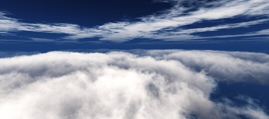 Fototapeta premium flying among the clouds, beautiful panorama of clouds, cloudy landscape, 3D rendering