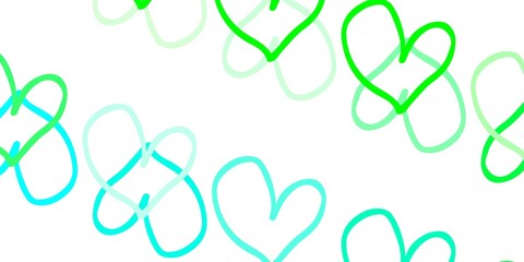 Light Green vector backdrop with sweet hearts.