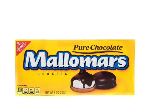 Millburn, New Jersey USA - September 17, 2020: A box of Nabisco Mallomars on a white background.