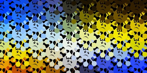 Dark blue, yellow vector background with covid-19 symbols.