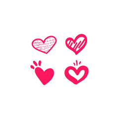 Doodle hearts, hand drawn love heart collection. Symbol of love.