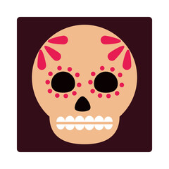 day of the dead, sugar skull floral decoraiton, mexican celebration icon block and flat