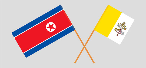 Crossed flags of Vatican and North Korea