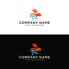 fast rabbit hare tech delivery logo vector line art outline download on a black and white background.