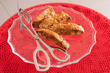 Cantucci, cookies of Lent, Italian tradition. Photographic close-up.