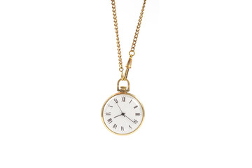 Old watch with chain isolated on white