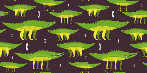 Alligator. Crocodile. Illustration of a seamless pattern of predatory animals.