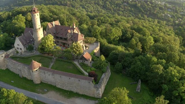 Aerial view: flight at  Altenburg, medieval hilltop castle, Bamberg, Steigerwaldh&ouml;he, Upper Franconia, Franconia, Germany,